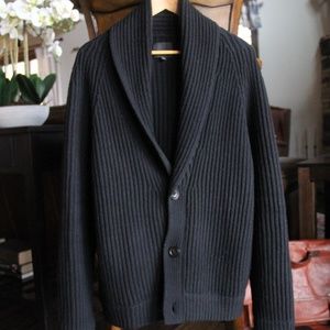 VINCE Chunky Shawl Collar Black Ribbed Cardigan